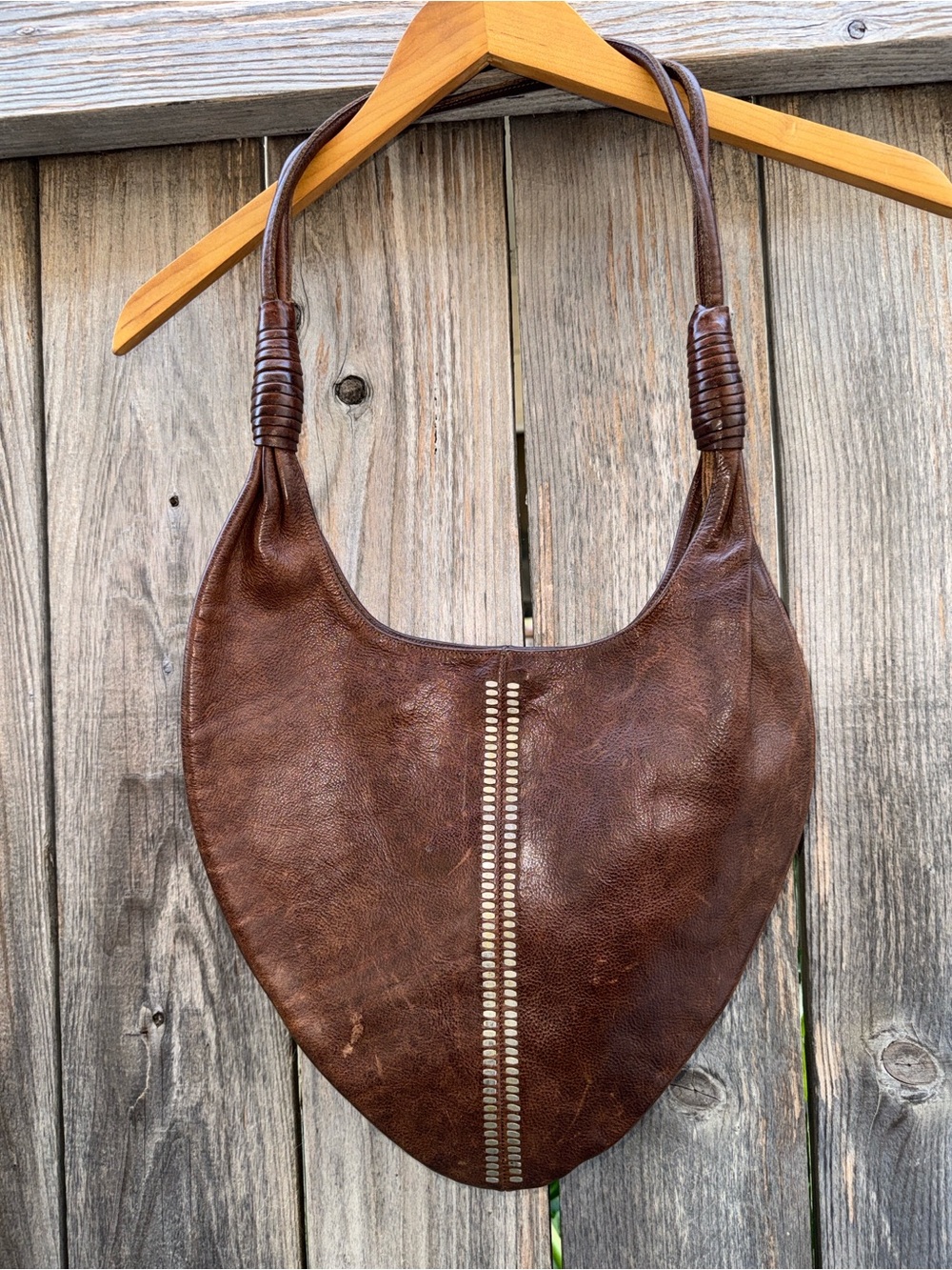 Calleen Cordero Studded Leather Hobo Handbag Purse Brown
